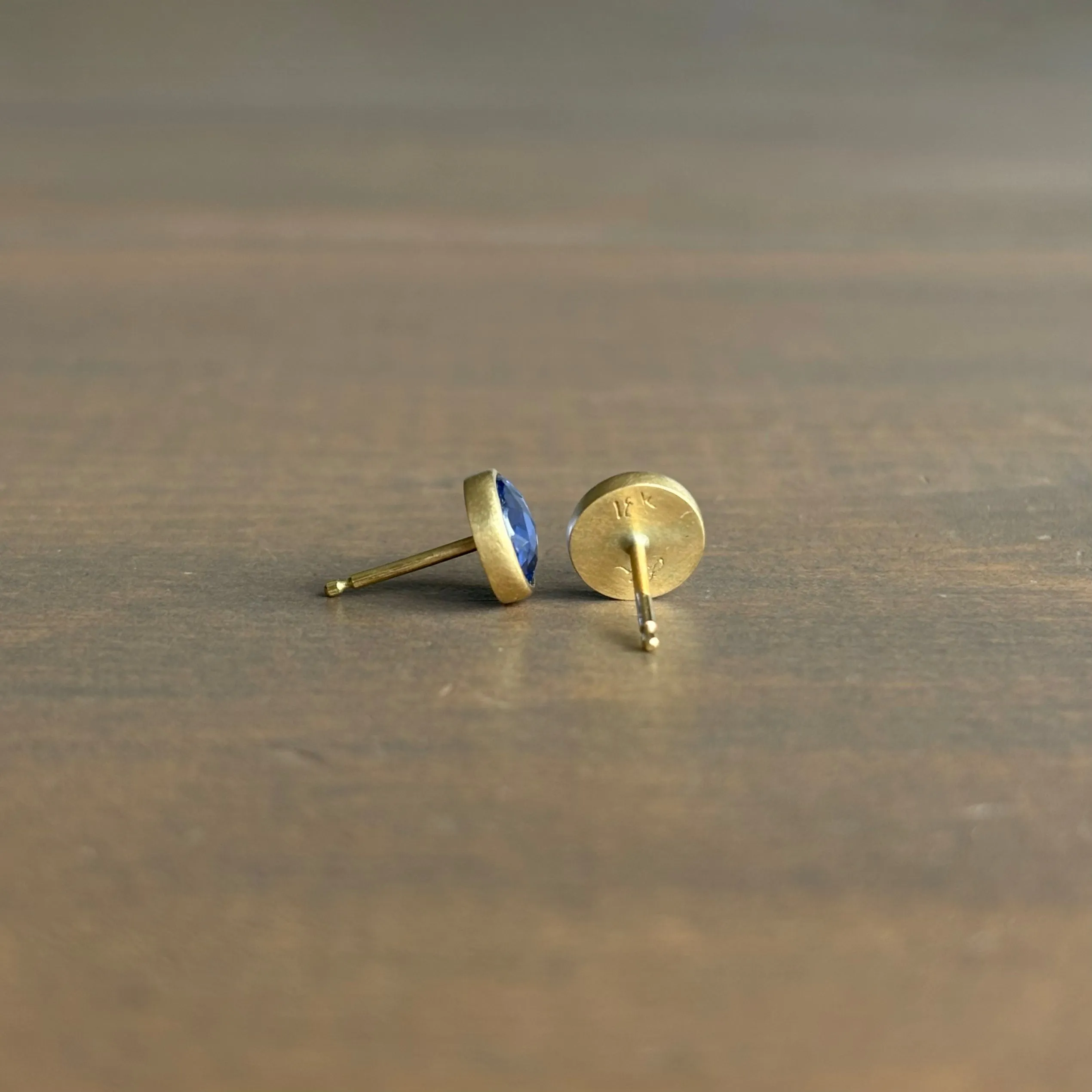 Round Blue Sapphire Stud Earrings