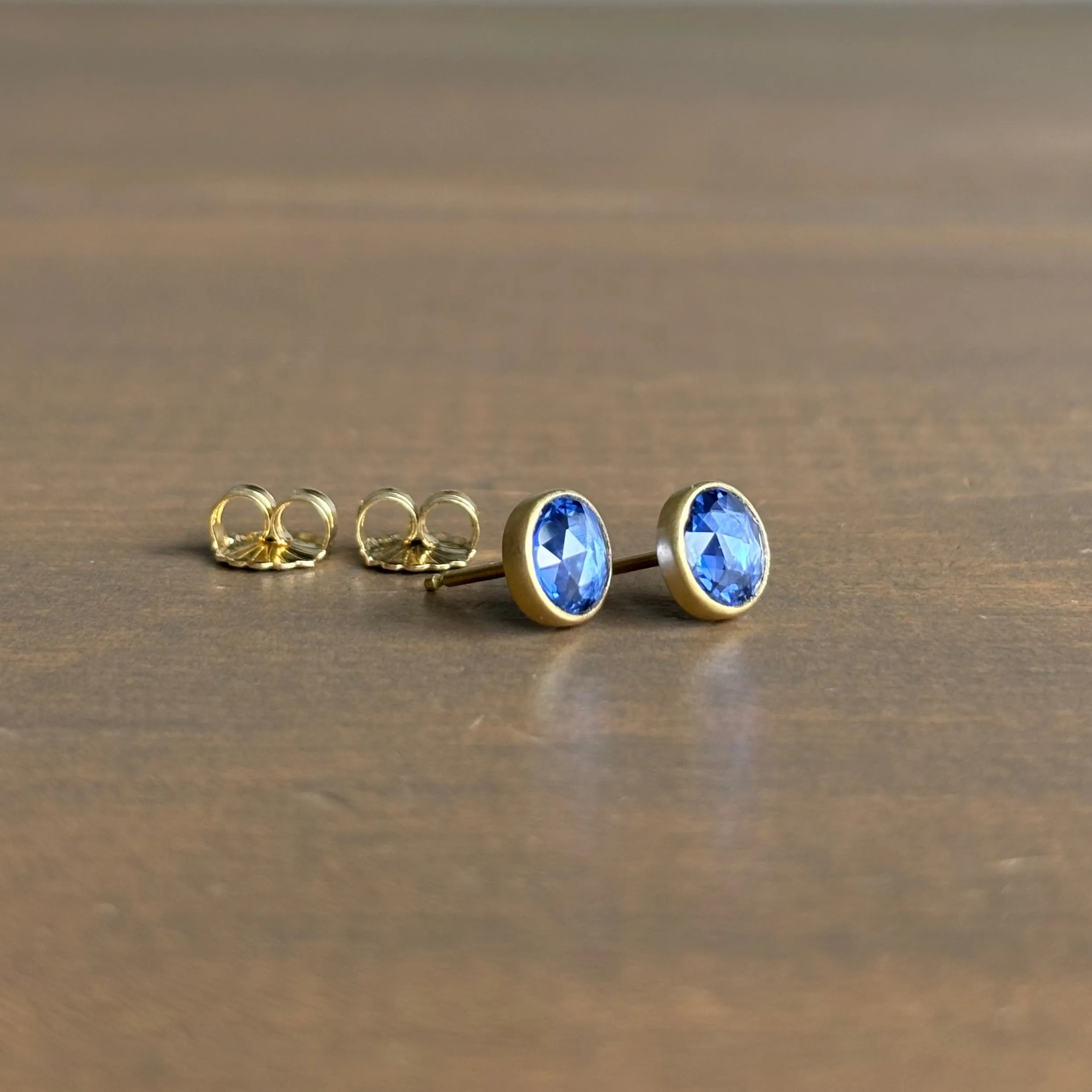 Round Blue Sapphire Stud Earrings