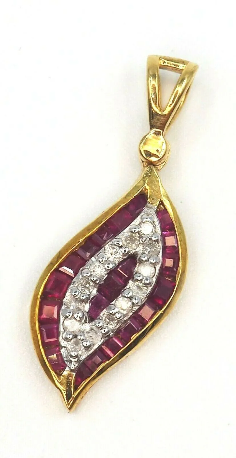 Ruby & Diamond Leaf Pattern 9ct Yellow Gold Pendant