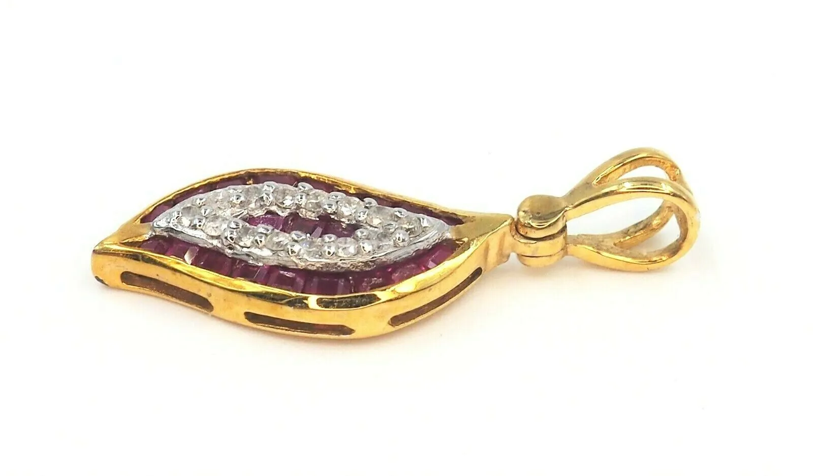 Ruby & Diamond Leaf Pattern 9ct Yellow Gold Pendant