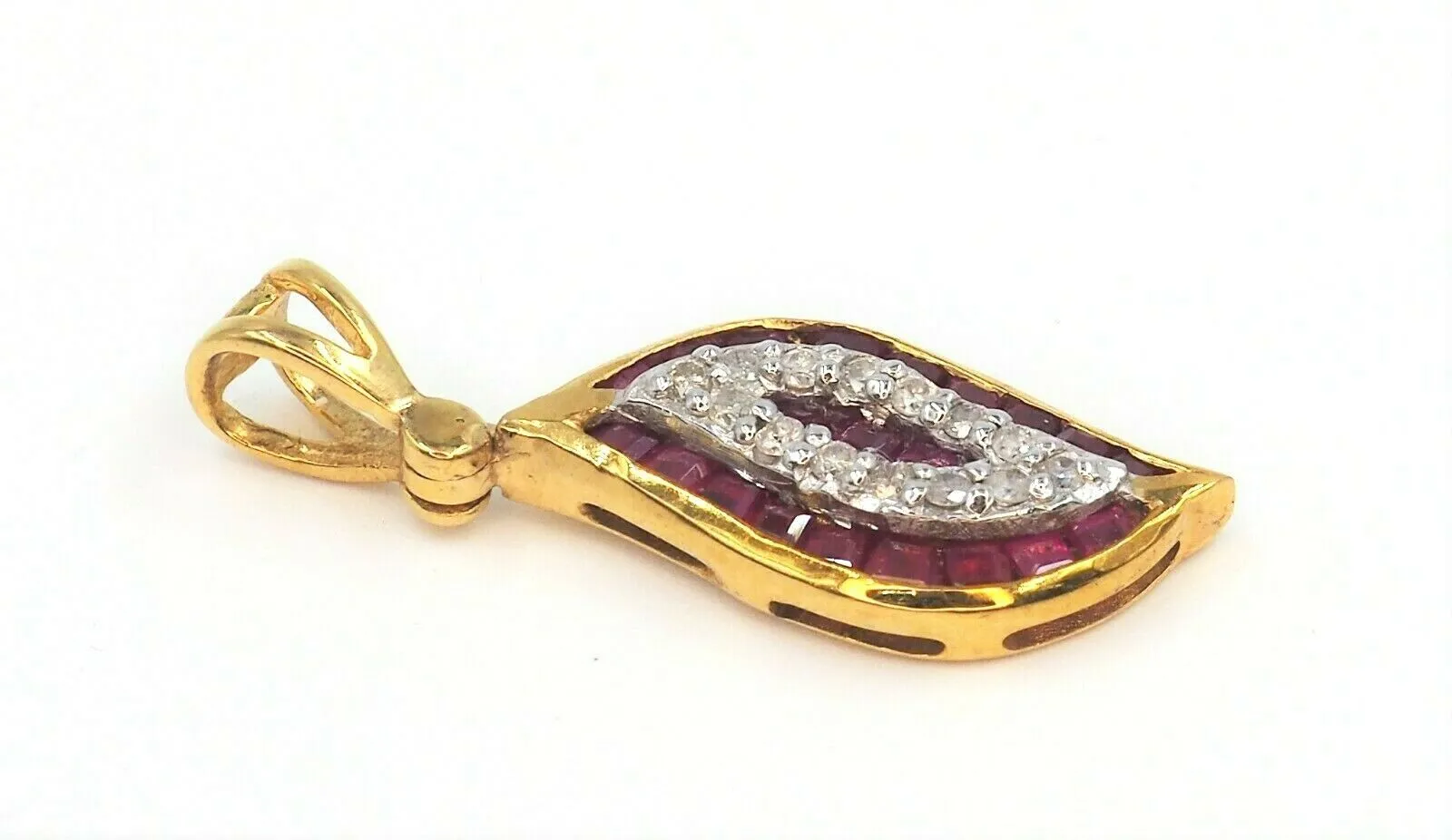 Ruby & Diamond Leaf Pattern 9ct Yellow Gold Pendant