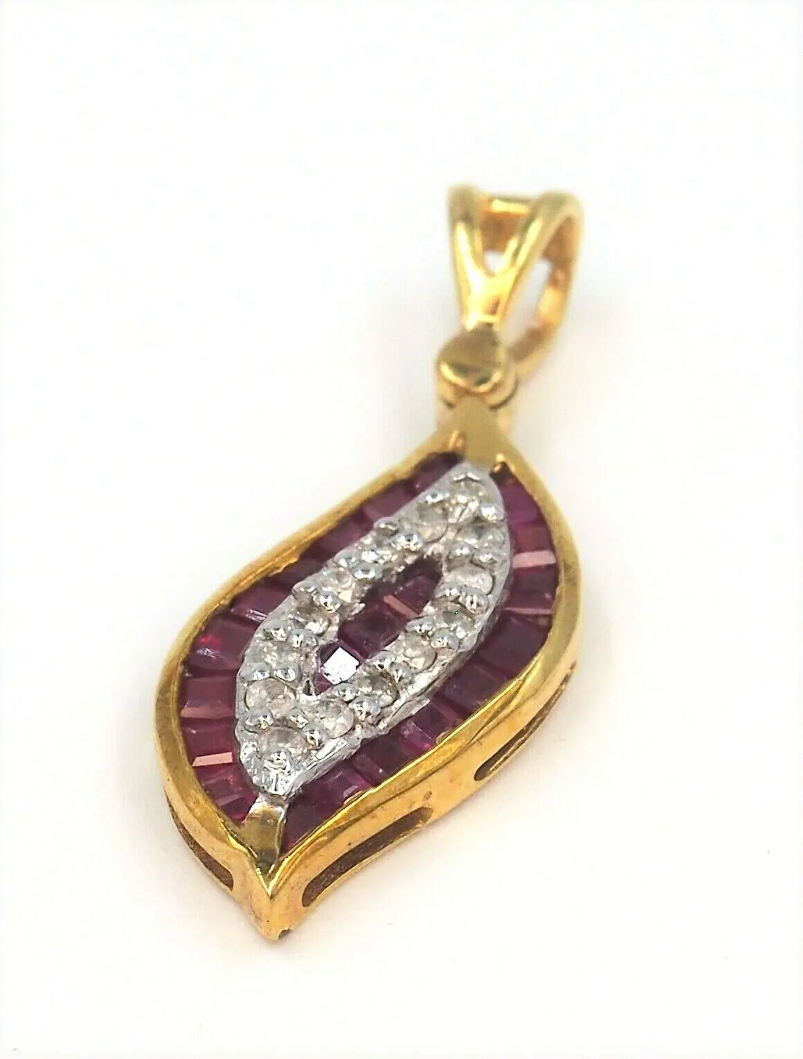 Ruby & Diamond Leaf Pattern 9ct Yellow Gold Pendant