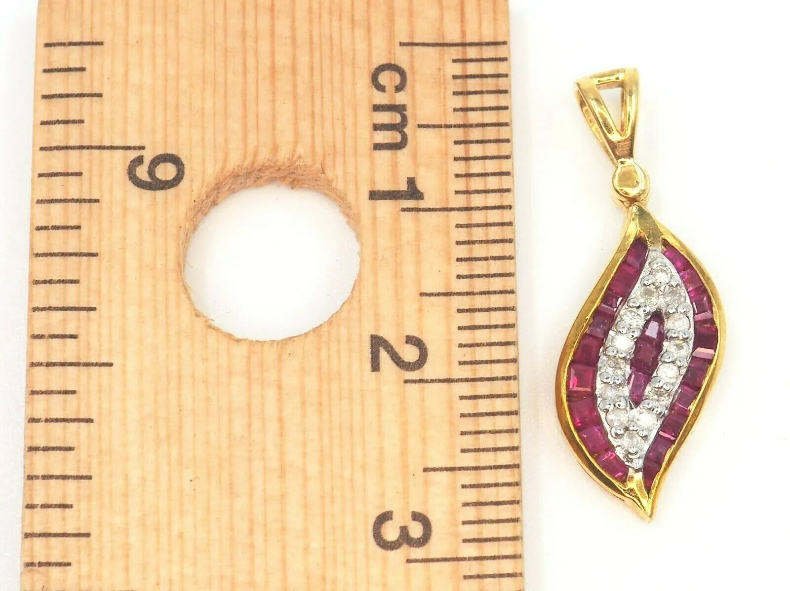 Ruby & Diamond Leaf Pattern 9ct Yellow Gold Pendant