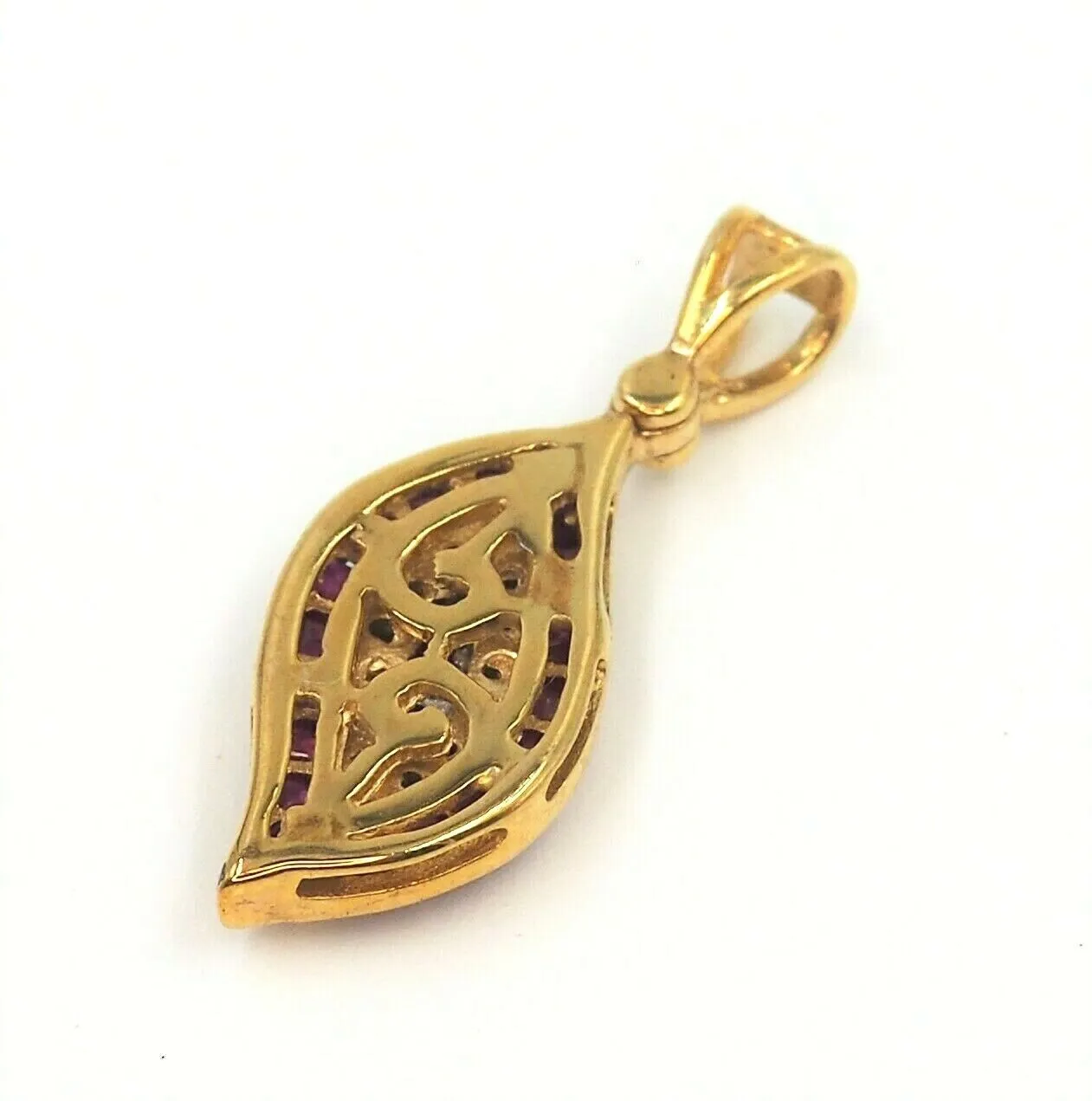 Ruby & Diamond Leaf Pattern 9ct Yellow Gold Pendant