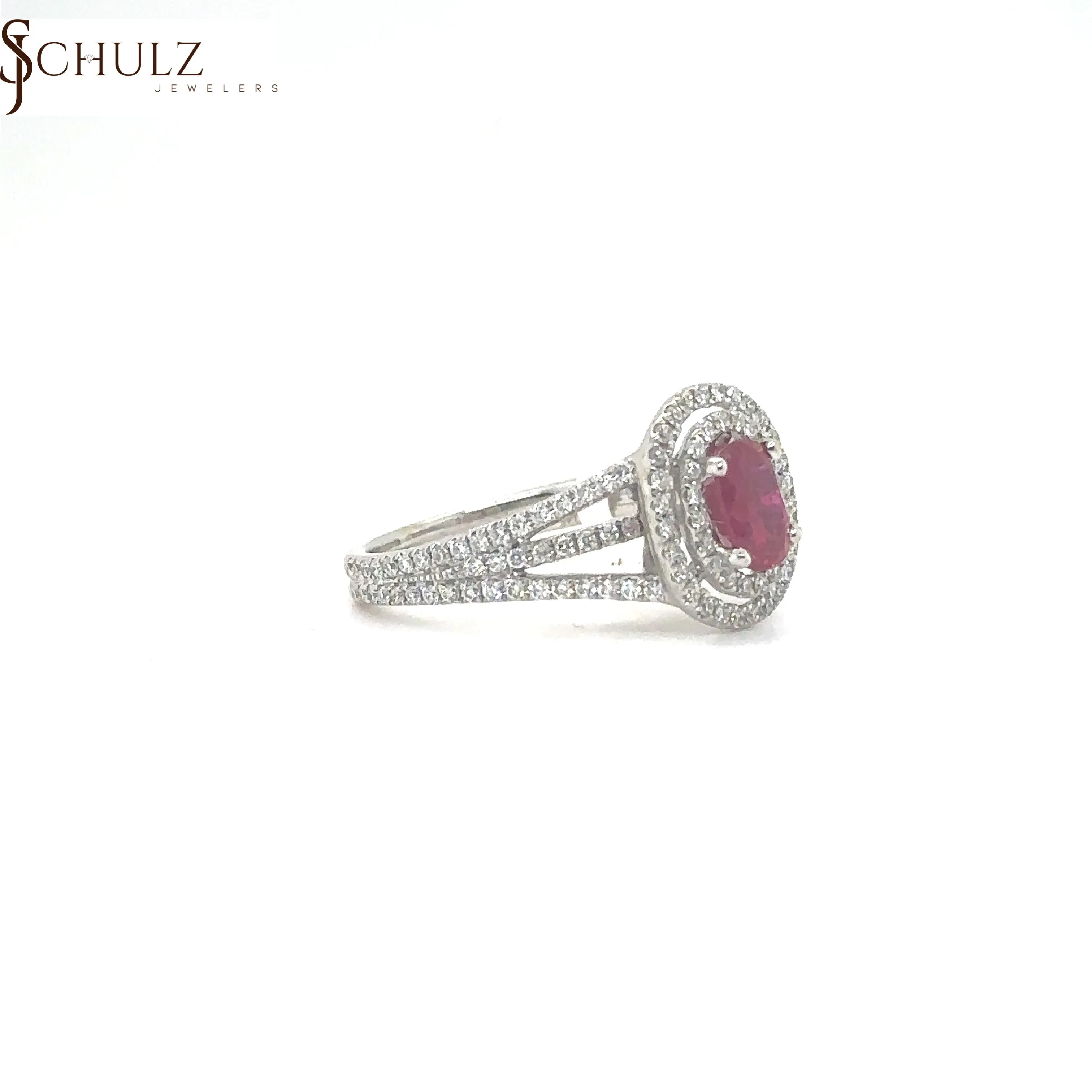 Ruby & Diamond Oval Double Halo Ring