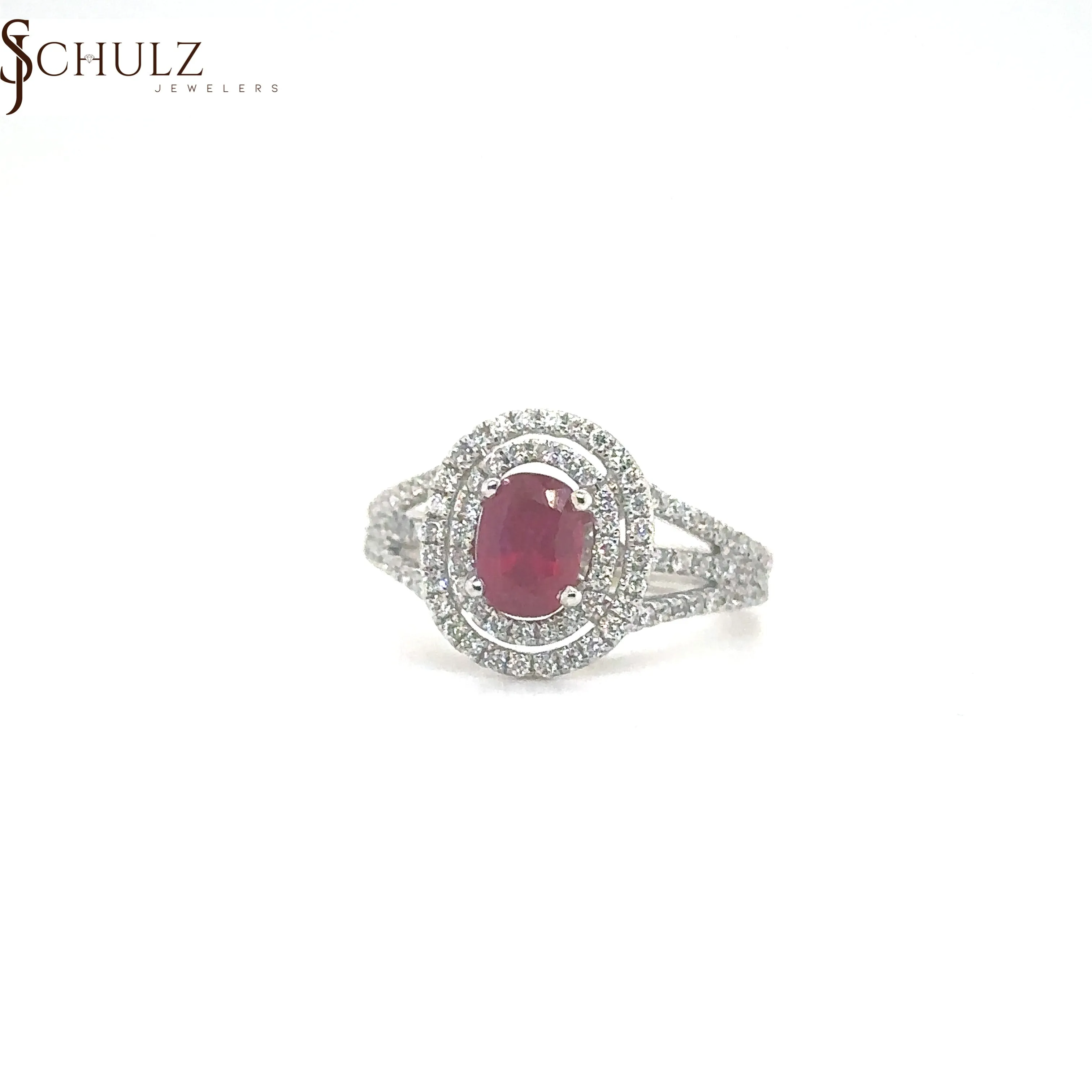 Ruby & Diamond Oval Double Halo Ring