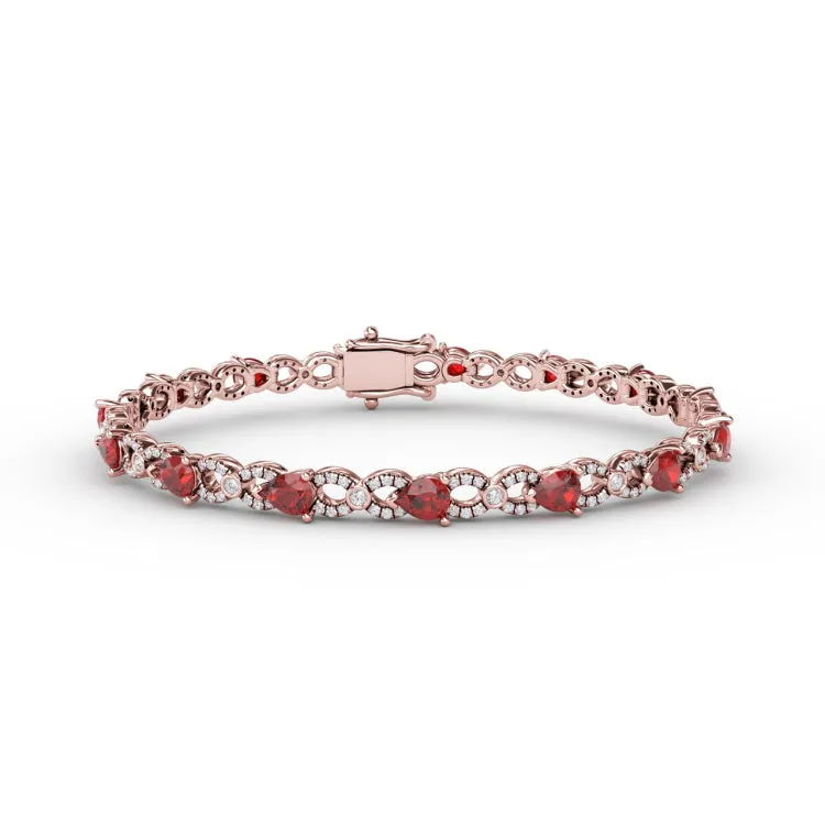 Ruby and Diamond Pear Shape Bracelet