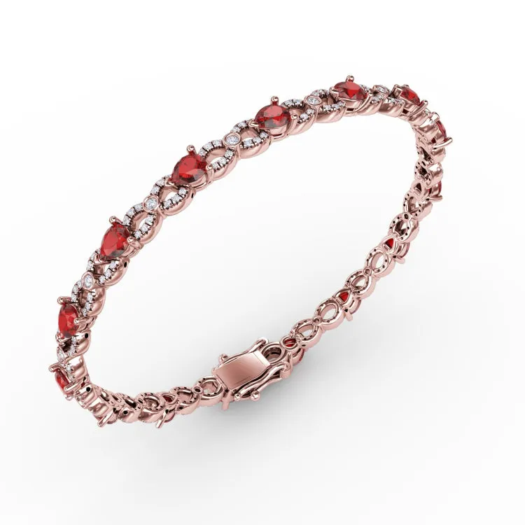 Ruby and Diamond Pear Shape Bracelet