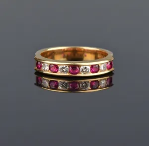 Ruby Diamond 14K Gold Half Eternity Band Ring