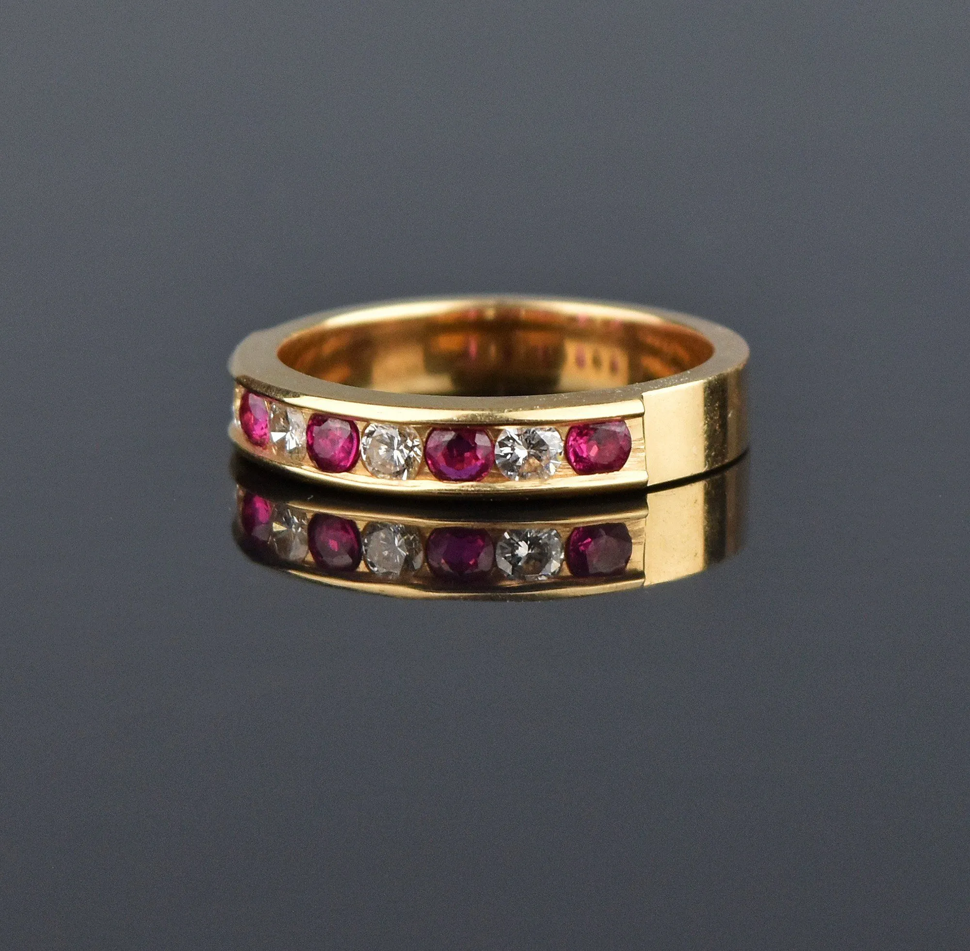 Ruby Diamond 14K Gold Half Eternity Band Ring