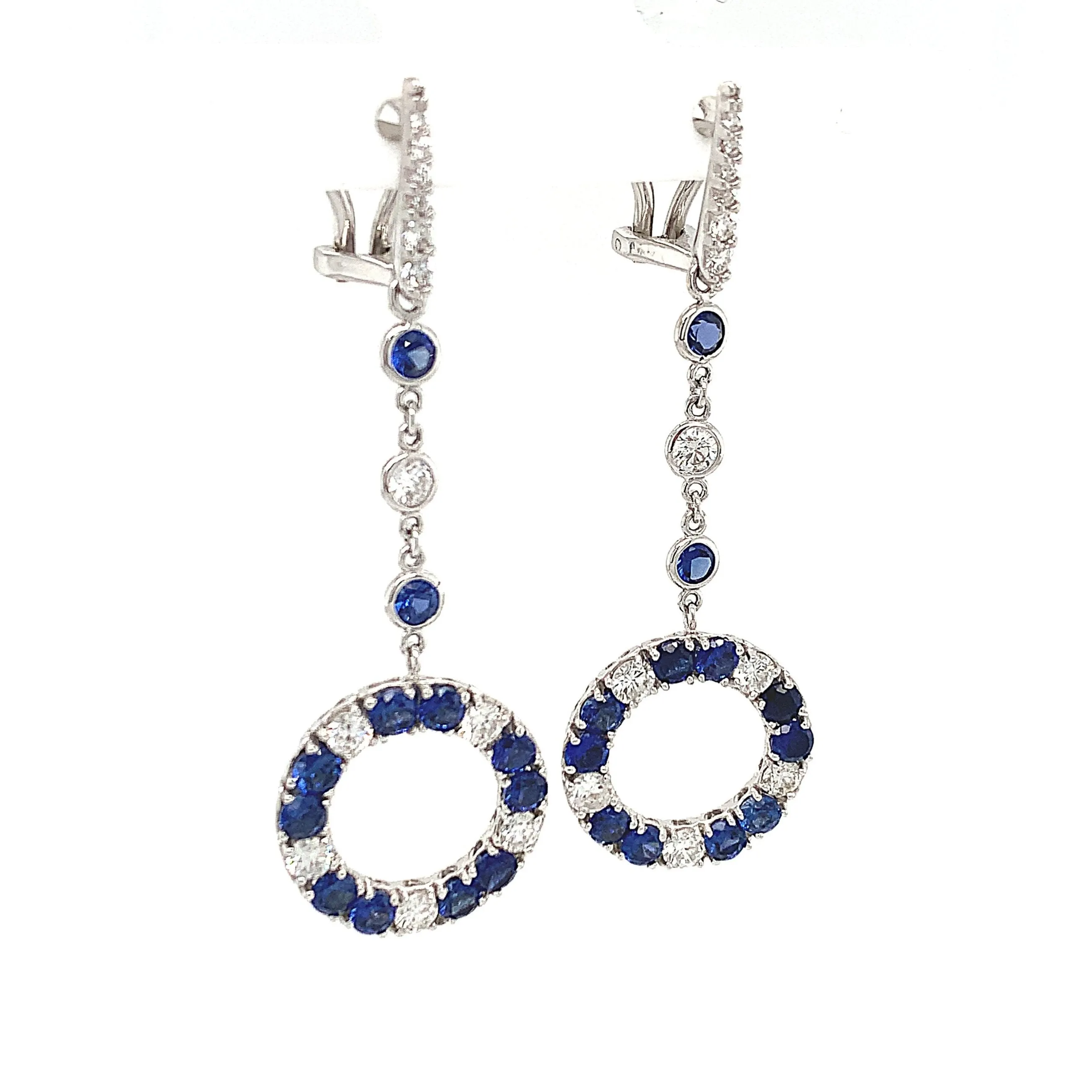 Sapphire & Diamond Circle Drop Earrings