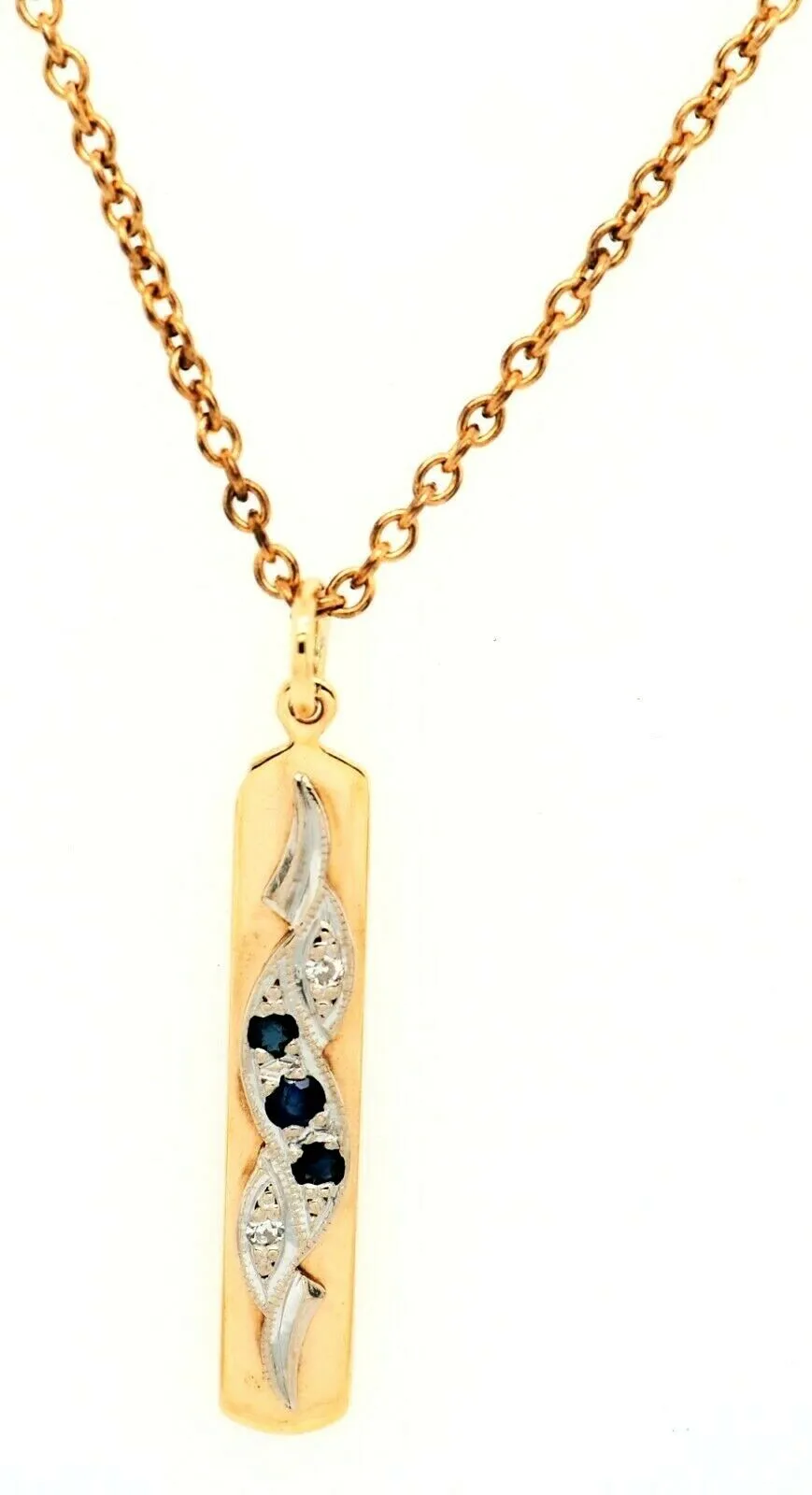 Sapphire & Diamond Pendant 9ct Yellow & White Gold Handmade Jewellery