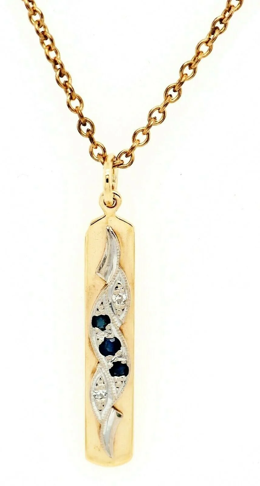 Sapphire & Diamond Pendant 9ct Yellow & White Gold Handmade Jewellery