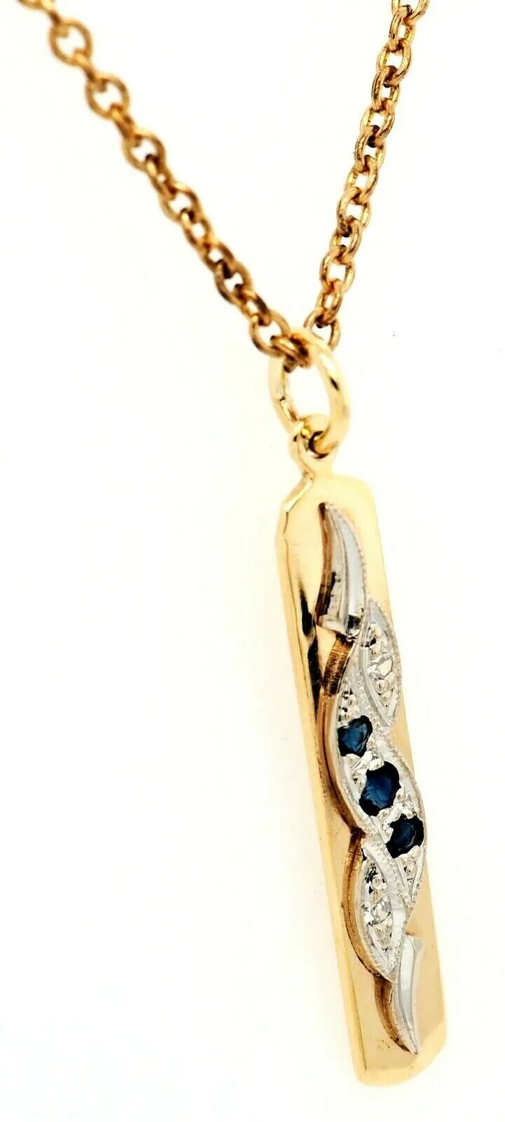 Sapphire & Diamond Pendant 9ct Yellow & White Gold Handmade Jewellery