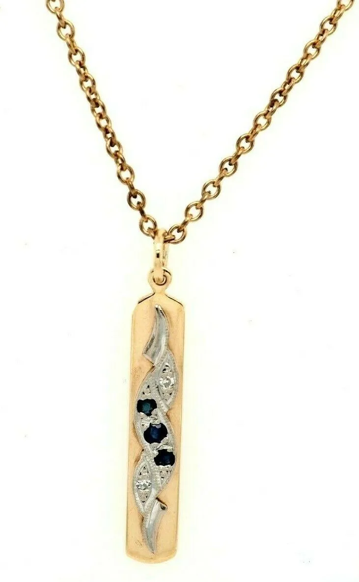 Sapphire & Diamond Pendant 9ct Yellow & White Gold Handmade Jewellery