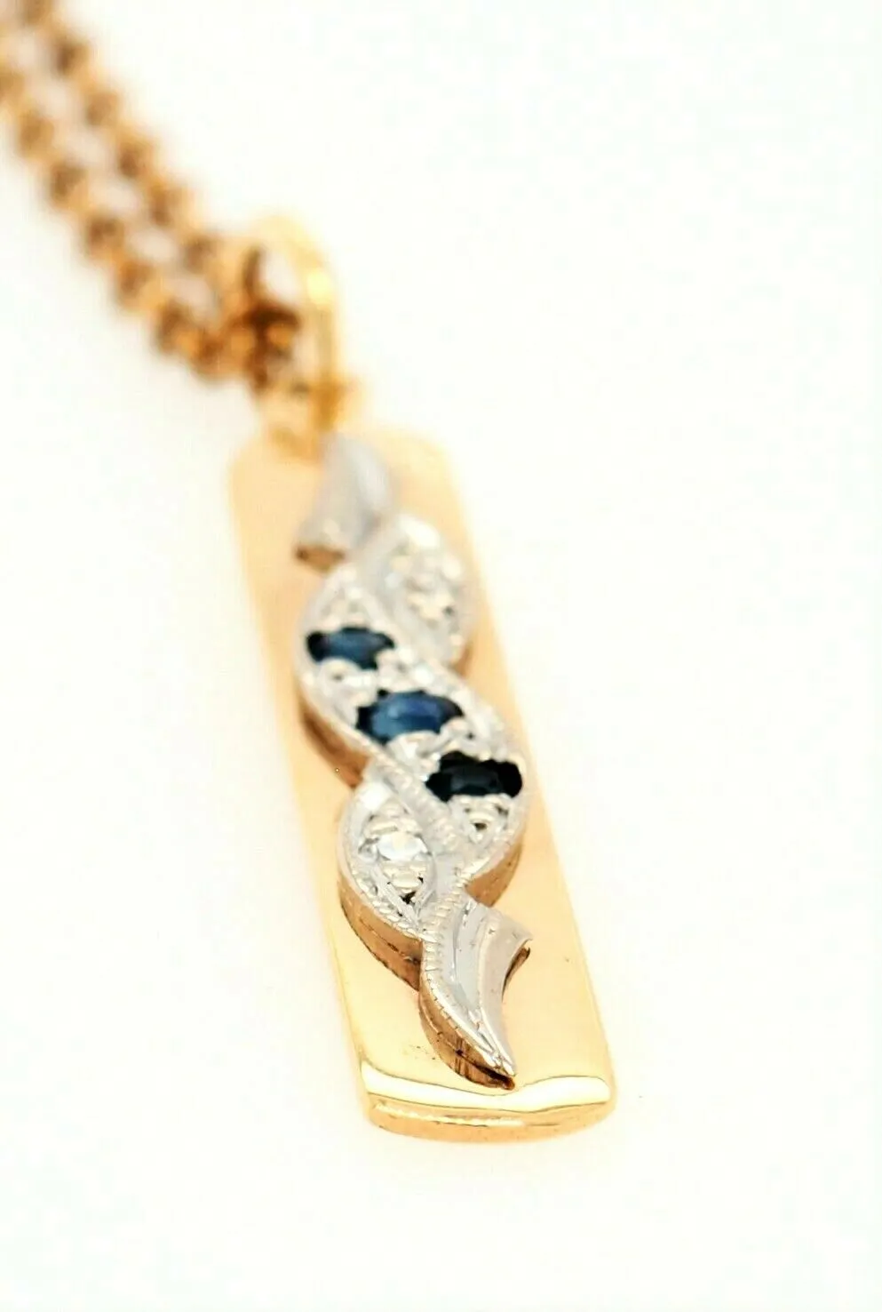 Sapphire & Diamond Pendant 9ct Yellow & White Gold Handmade Jewellery