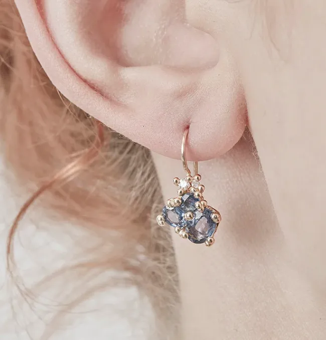 Sapphire and Diamond Cluster Drop Earrings