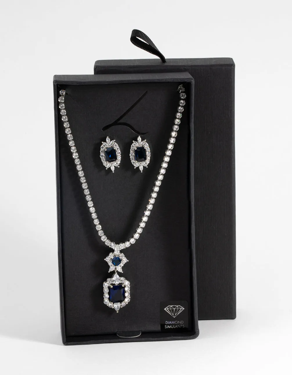 Sapphire Diamond Simulant Vintage Necklace & Earrings Set