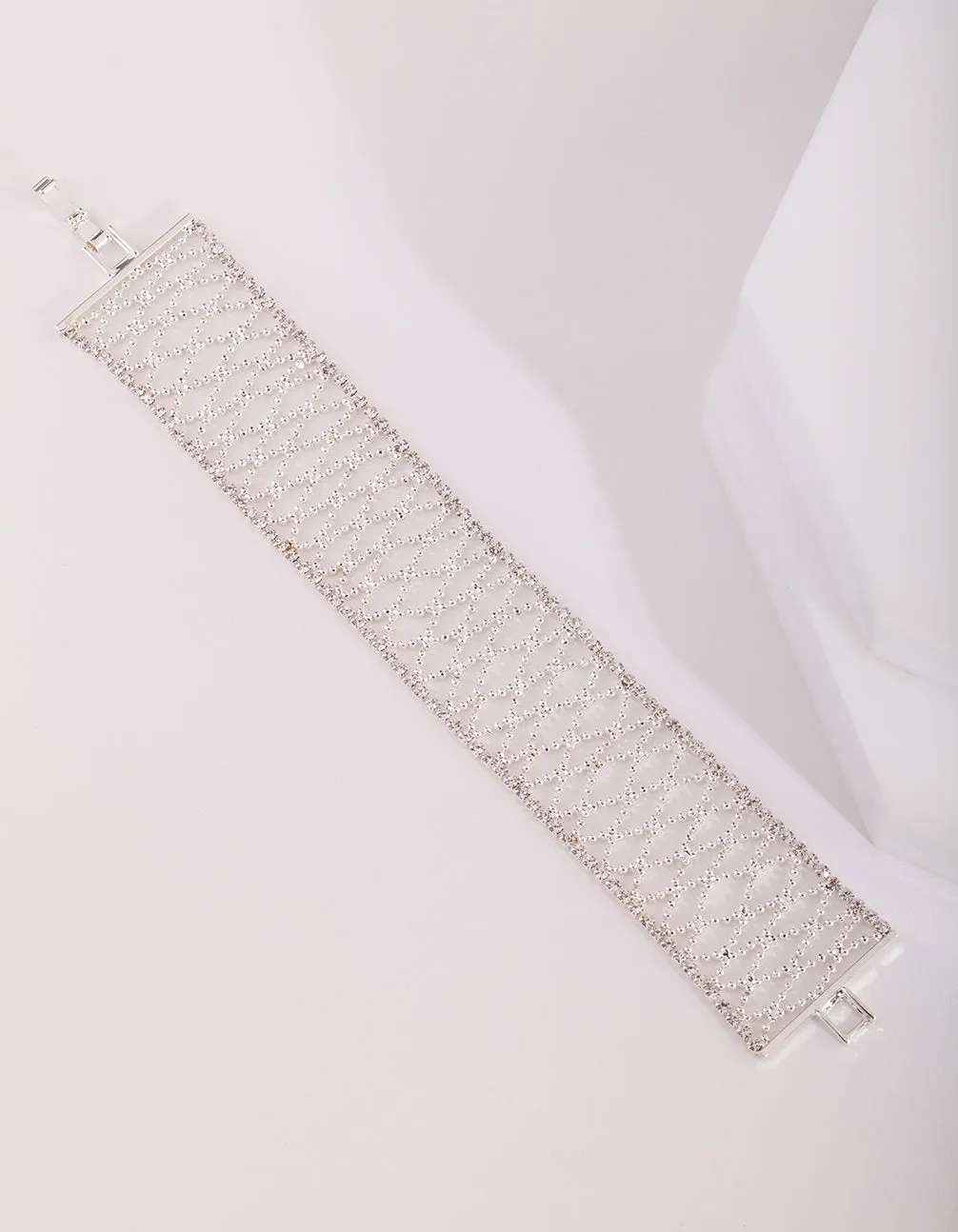 Silver Chain Crossover Diamante Bracelet