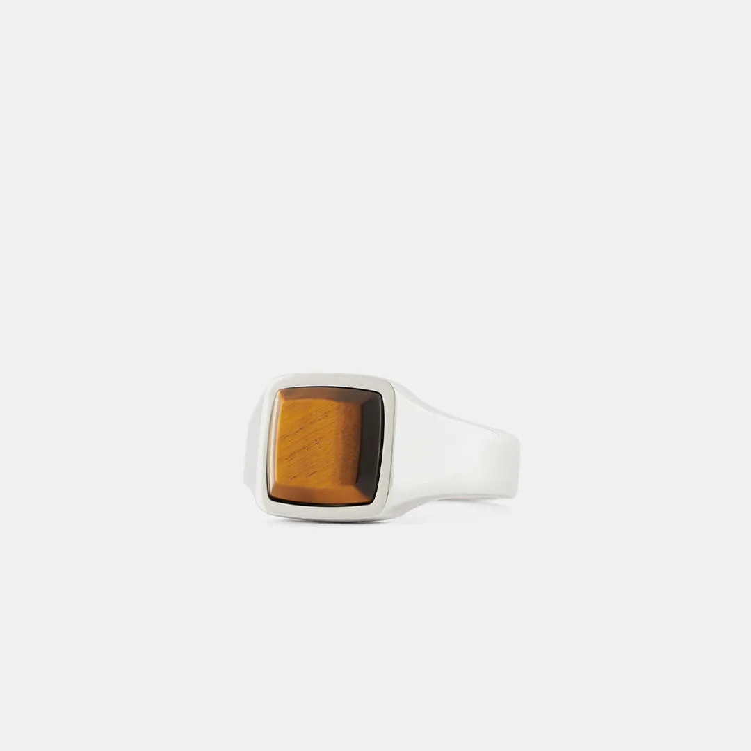 Silver Cushion Tigers Eye Ring