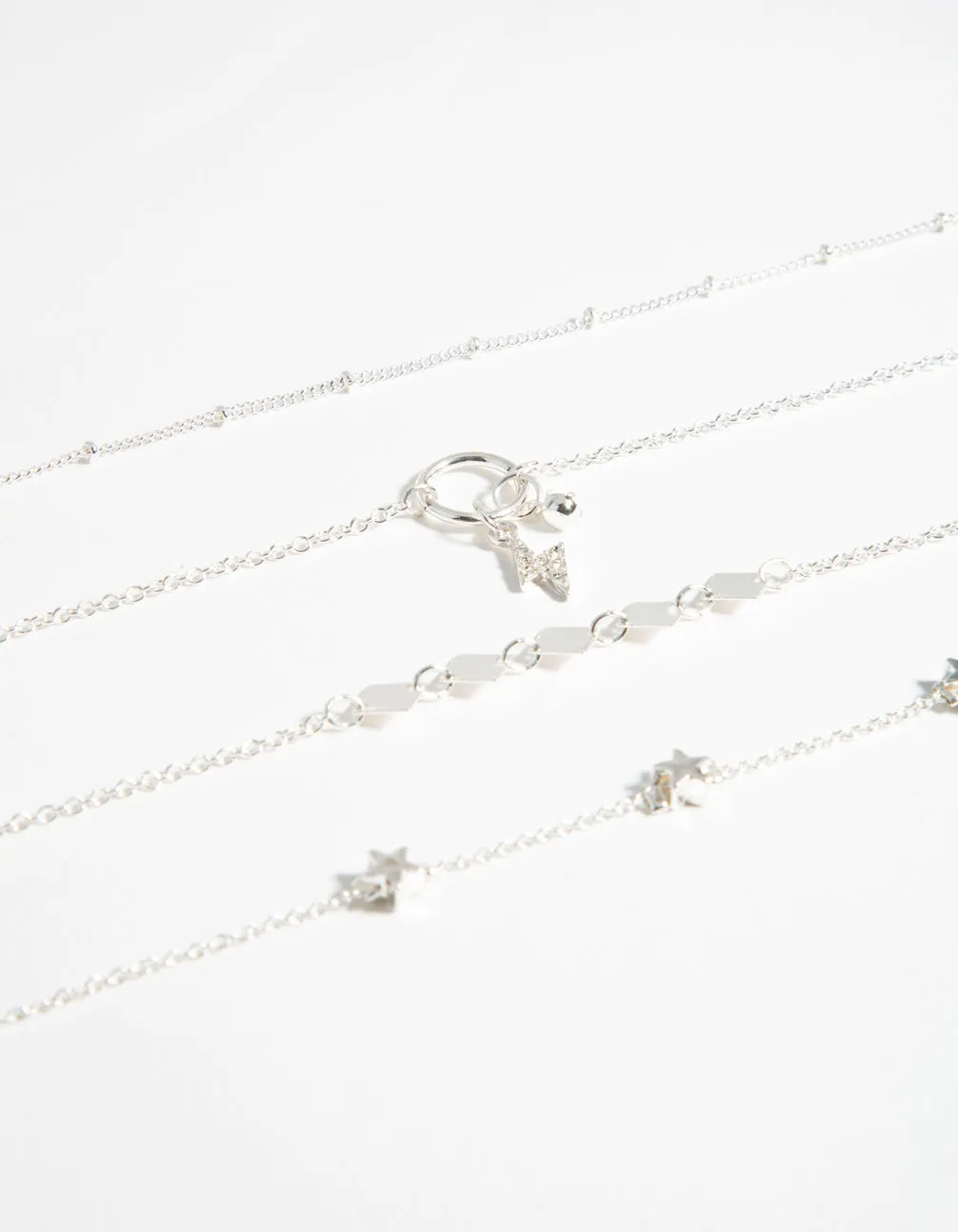 Silver Roses Bracelet & Anklet 4-Pack Set