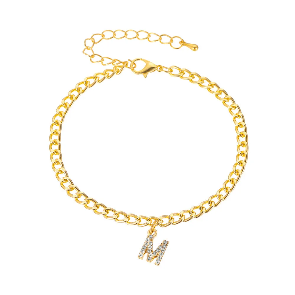 Simple And Versatile With Shiny Diamond Capital English Letters Anklet