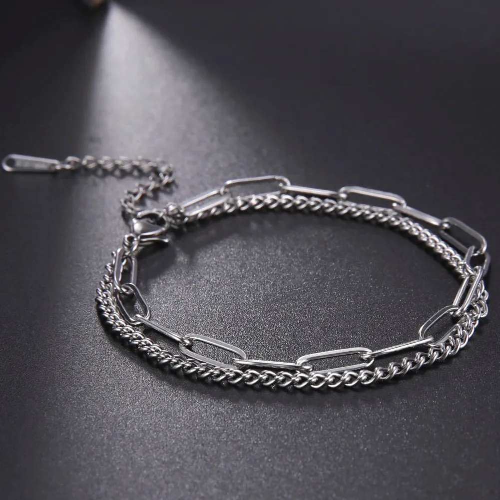 Simple Stainless Steel Double Chain Bracelets Fashion All-match  Bracelets Jewelry for Men Women Birthday Gifts