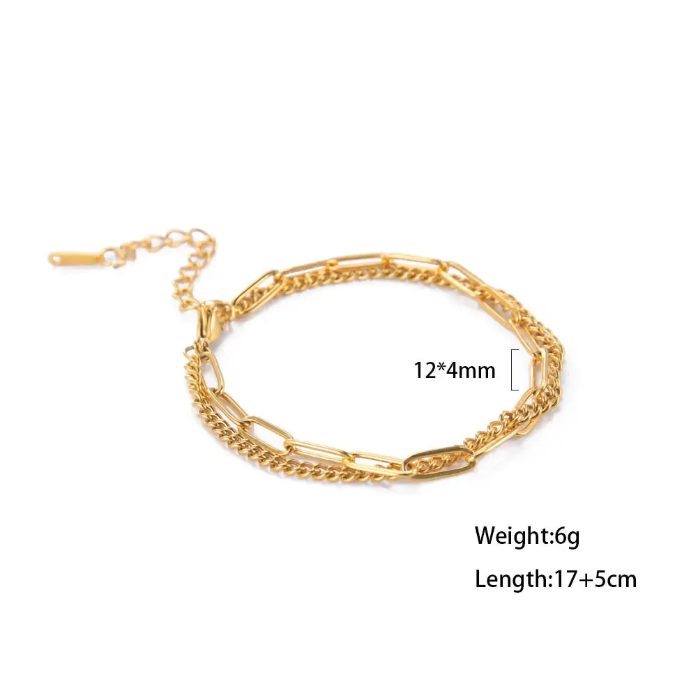 Simple Stainless Steel Double Chain Bracelets Fashion All-match  Bracelets Jewelry for Men Women Birthday Gifts