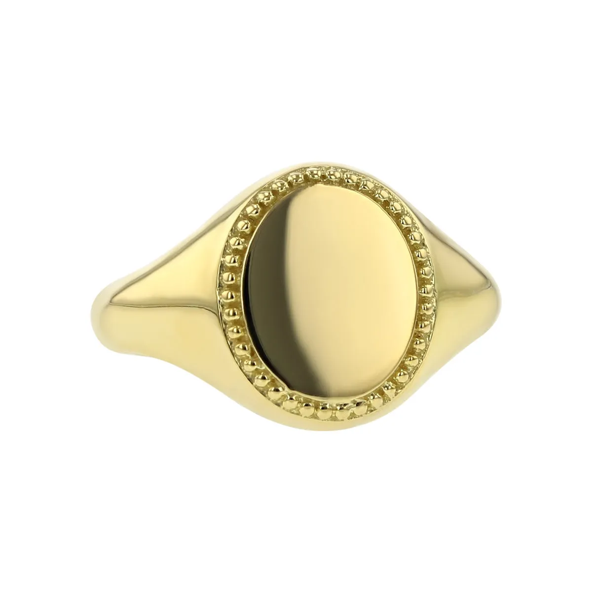 Small Round Signet Ring with Bead Around Top