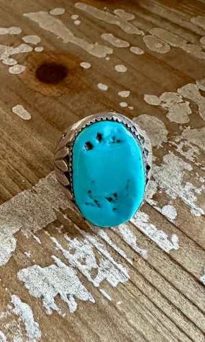 SMOOTH BLUE RB Navajo Ring Mens Sterling Silver Kingman Turquoise • Size 11