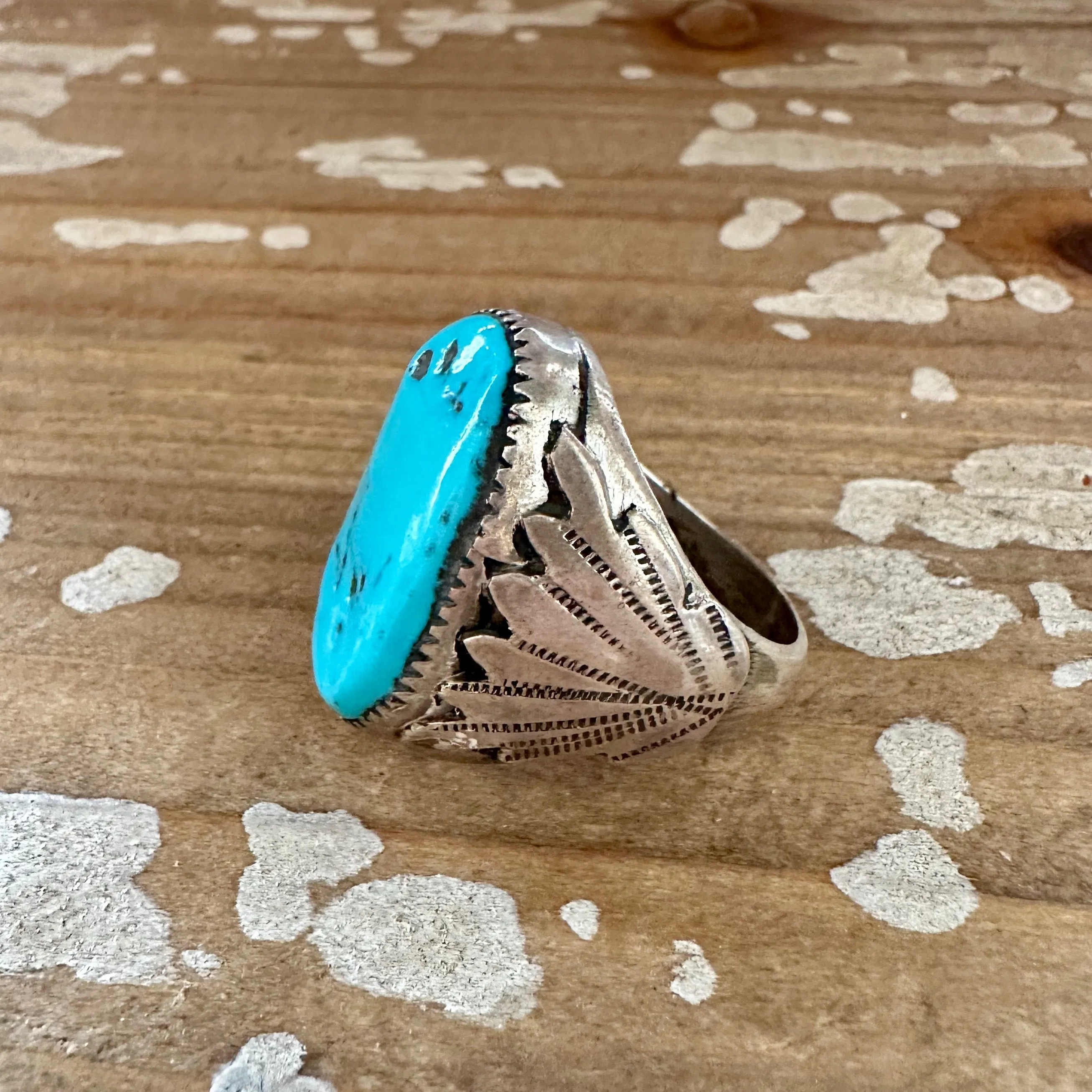 SMOOTH BLUE RB Navajo Ring Mens Sterling Silver Kingman Turquoise • Size 11