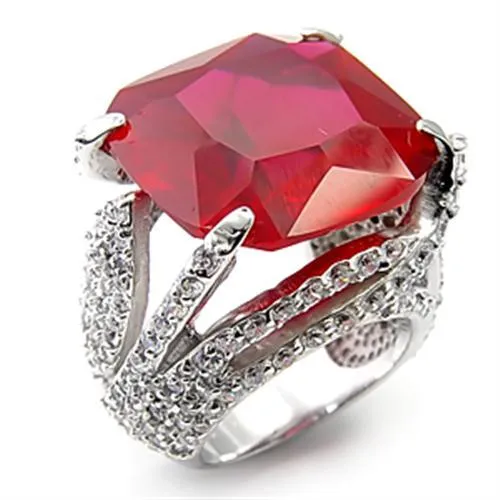 Sterling Silver Ring Synthetic Ruby 7X251 for Women Style Rhodium