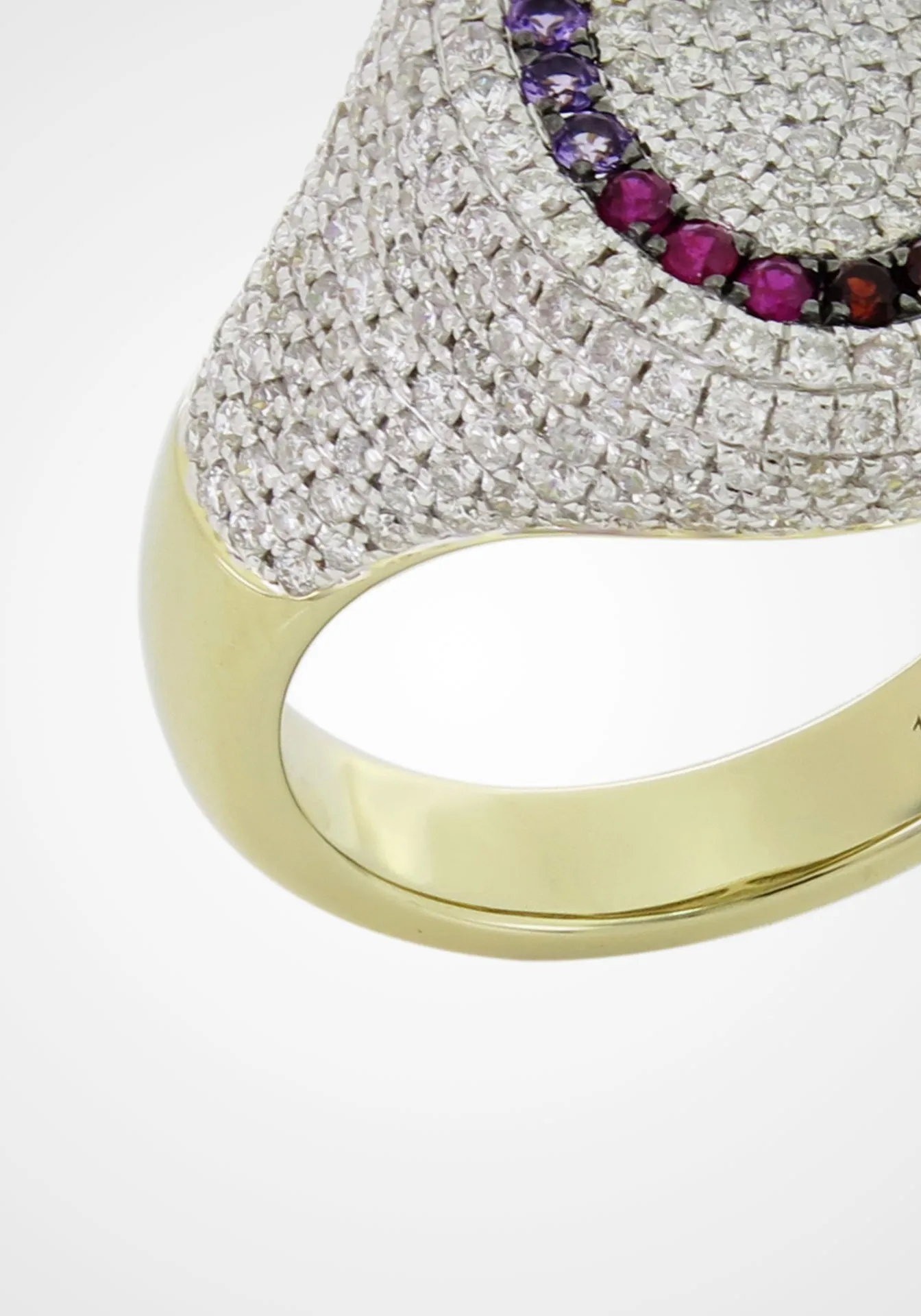 The 6th Rainbow, 14K Yellow Gold, Multi-Gemstones   Diamond Signet Ring