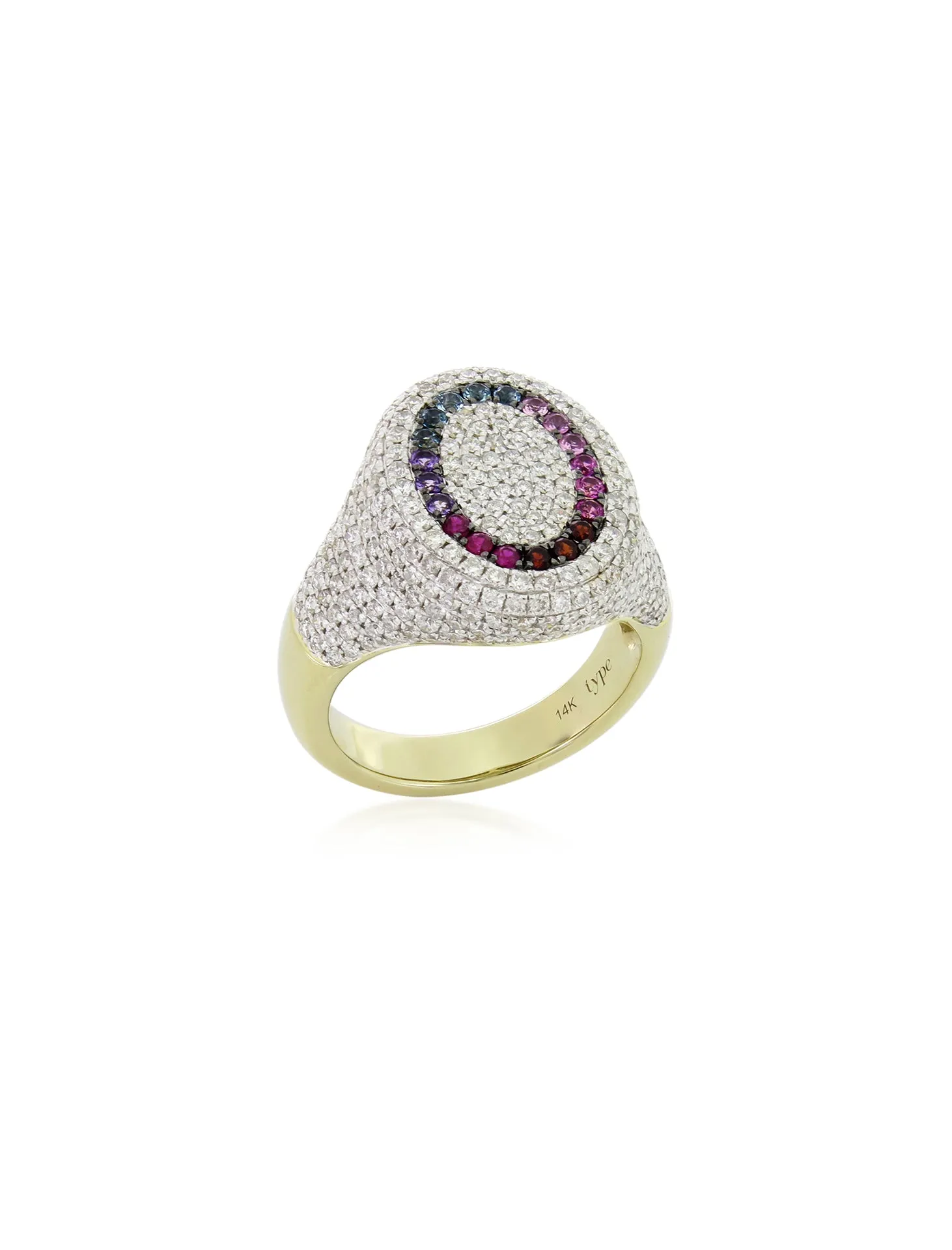 The 6th Rainbow, 14K Yellow Gold, Multi-Gemstones   Diamond Signet Ring