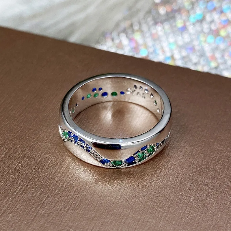 Trendy Jewelry Geometric Colorful Round Cut CZ Wedding Band Ring for Women