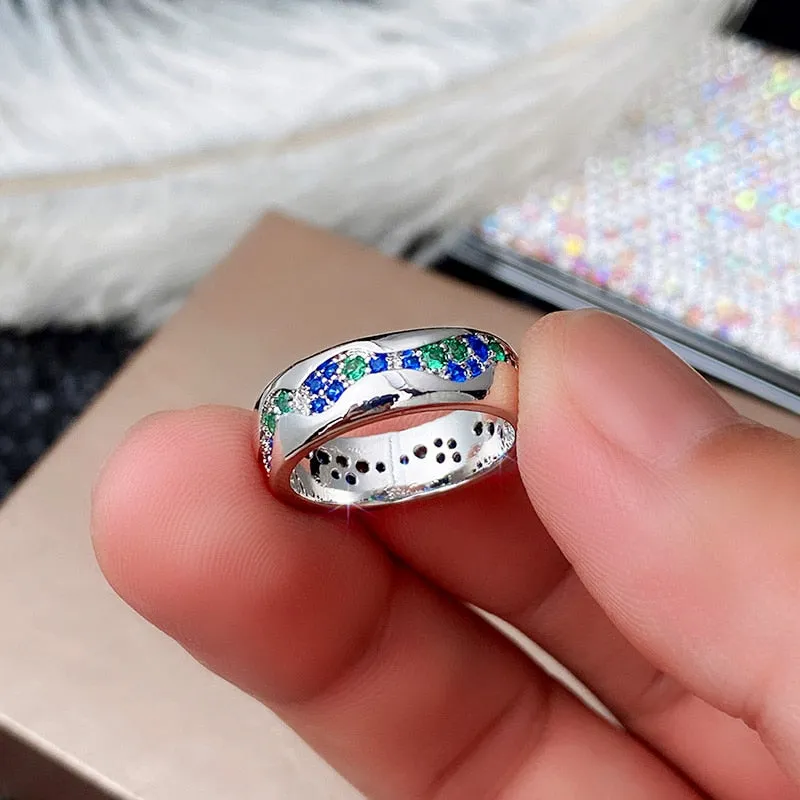 Trendy Jewelry Geometric Colorful Round Cut CZ Wedding Band Ring for Women