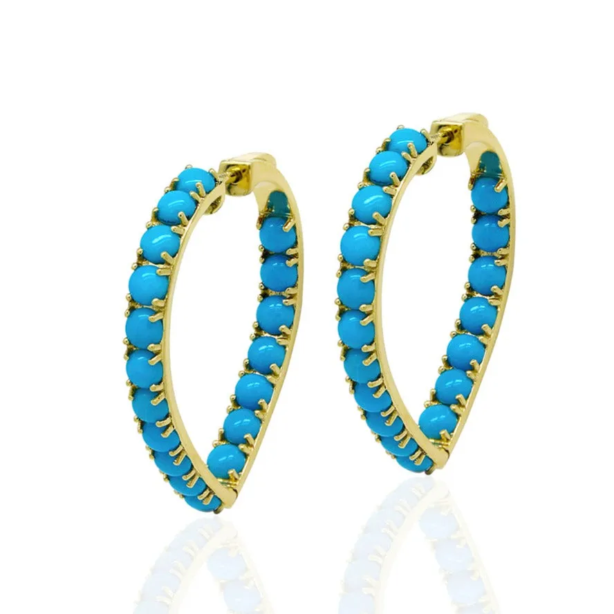 Turquoise Cabachon Heart Hoops