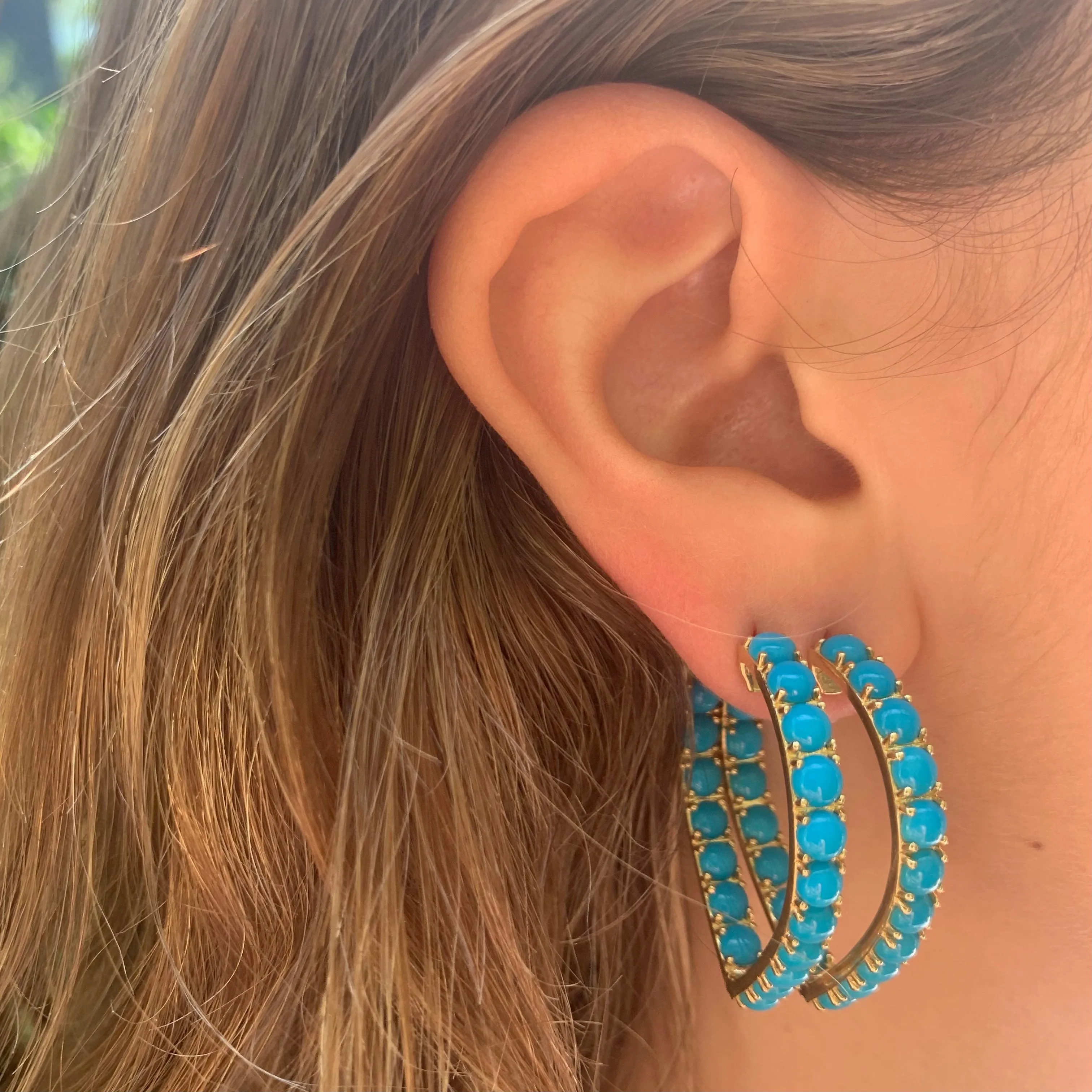 Turquoise Cabachon Heart Hoops