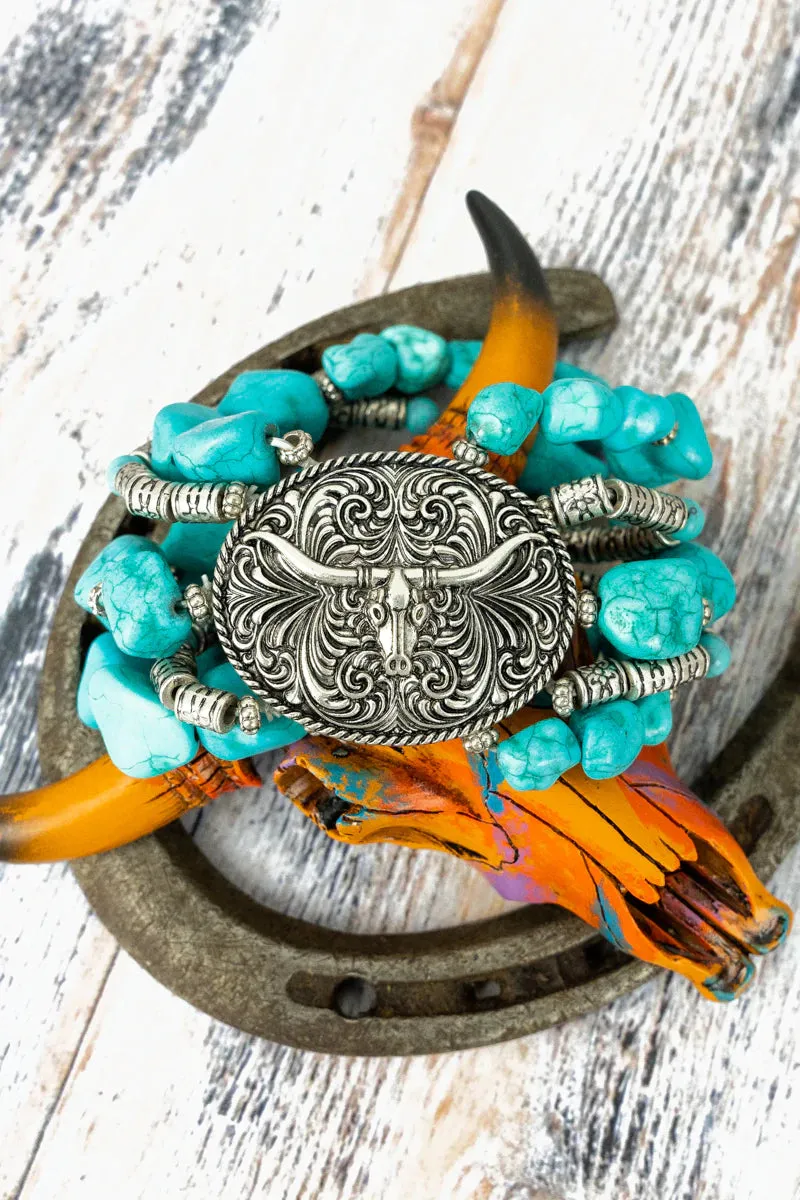 Turquoise Grand Junction Steer Silvertone Bracelet