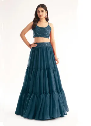 Turquoise Sequence Georgette Lehenga Choli