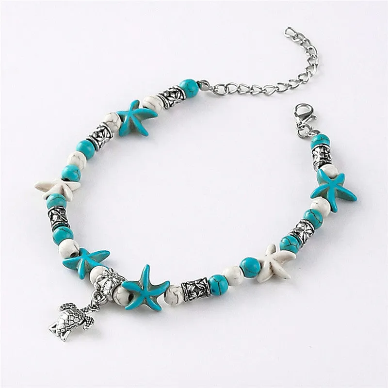 Turtle Pendant Starfish Turquoise Anklet