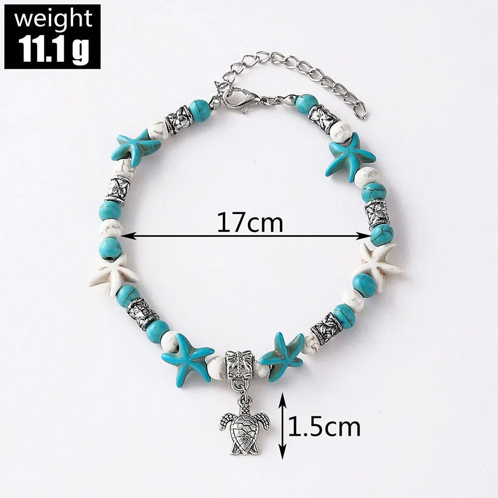 Turtle Pendant Starfish Turquoise Anklet