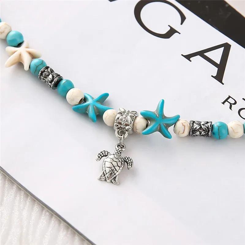 Turtle Pendant Starfish Turquoise Anklet