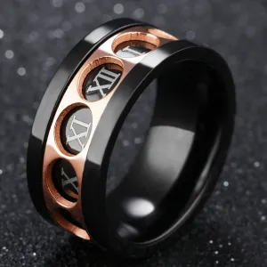 Unisex Just A Nail Black Finger Spinner Rose Gold Roman Numerals Titanium Rings