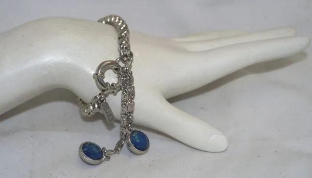 Vanessa Mooney Aqua Swan Rhodium Chain Bracelet with Blue Dangle Charms