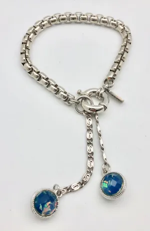 Vanessa Mooney Aqua Swan Rhodium Chain Bracelet with Blue Dangle Charms