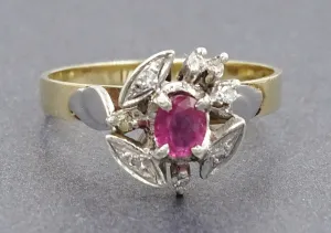 Vintage Ruby & Diamond 9ct Yellow & White Gold Ring