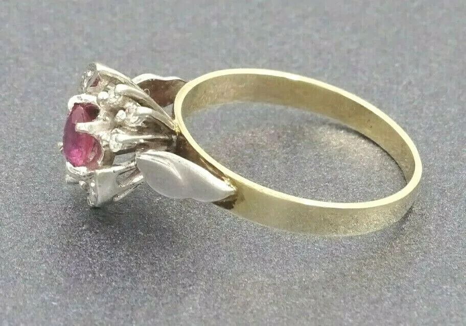 Vintage Ruby & Diamond 9ct Yellow & White Gold Ring