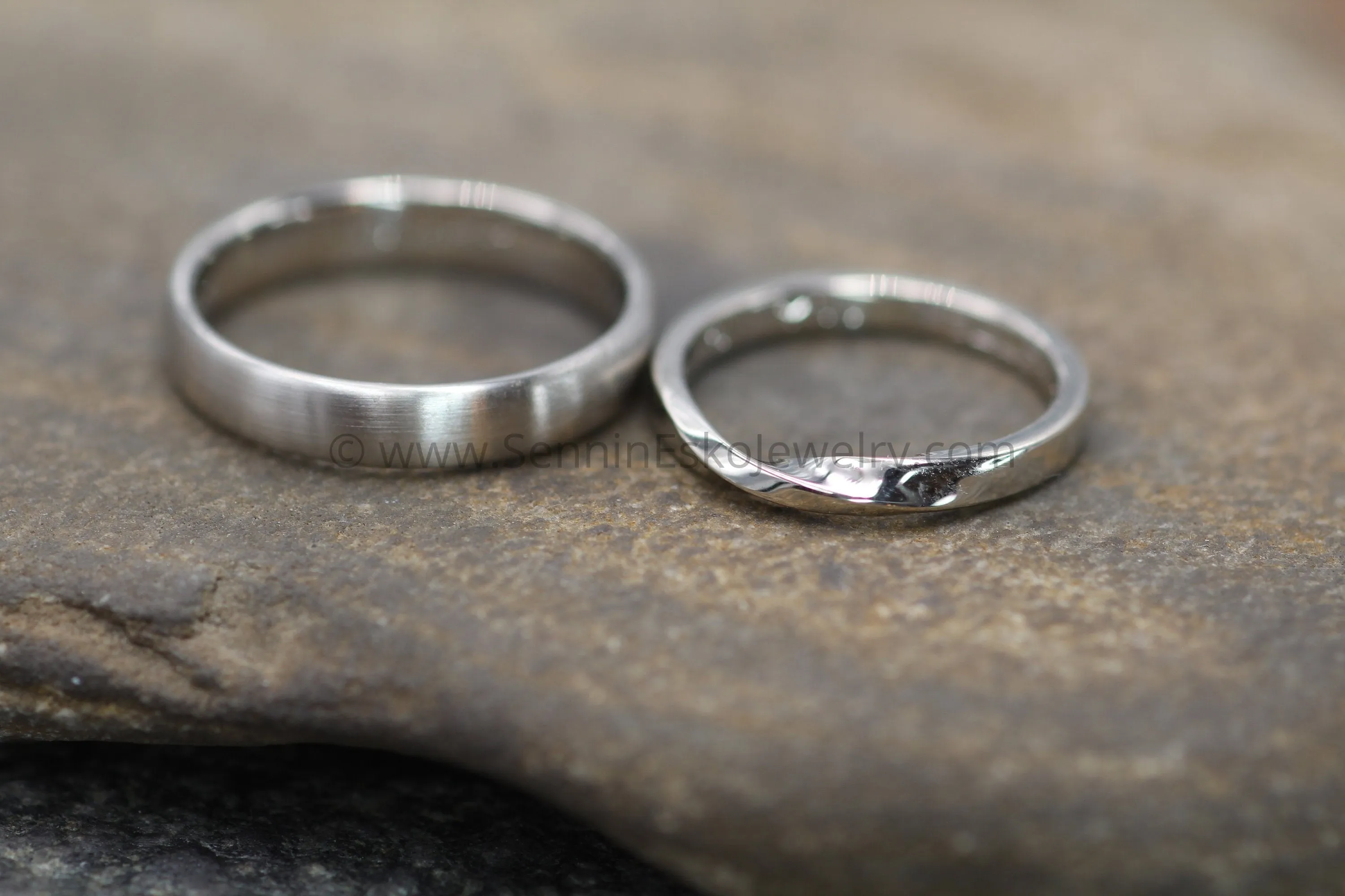 White Gold Mobius Wedding Ring SET - Mixed Finish Wedding Set