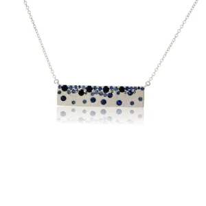 White Gold Satin Finish Flush Set Blue Sapphire Necklace